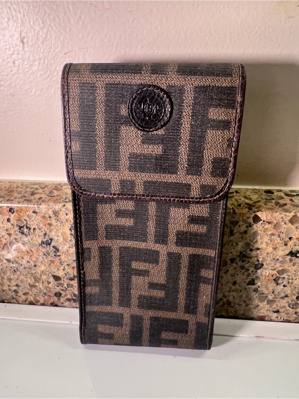 Authentic Fendi Brown Monogram Phone Pouch Eye Sun Glass Case